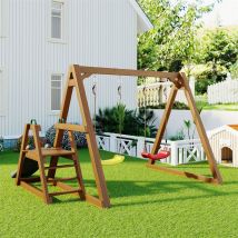Fortuna Lai - Balançoire double pour enfants, balançoire robuste pour enfants avec toboggan et échelle d'escalade, portique de balançoire extérieur