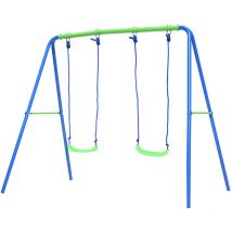 Outdoor Toys - Balançoire d'Extérieur Jardin pour Enfant de Plus de 3 Ans 220x138x182 cm Cadre en Métal Double Siège 45 Kg