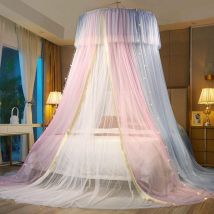 Baldaquin de lit Princesse pour filles Rideau de baldaquin Double couche Voile transparent Dôme Rideau de lit en dentelle ronde Moustiquaire deTente