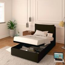 Baldiflex - Letto Contenitore Piazza e mezzo 120x190 Licia in Ecopelle con Rete a Doghe colore Marrone scuro dk Chocolate