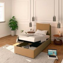Baldiflex - Letto Contenitore Singolo 80x190 Licia in Ecopelle con Rete a Doghe colore Marrone Chiaro Nature