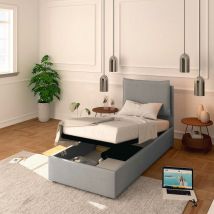 Baldiflex - Letto Contenitore Singolo 90x200 Licia in Tessuto con Rete a Doghe colore Grigio Grey