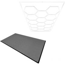 Monster Shop - baldosas Polipropileno (120un) + bordes + luz led hexagonal gris Interconectables 19.2 m2 Antideslizante-Resistente al Clima 14 luces
