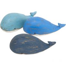 Batela - Baleines en bois blanc et bleu effet vieilli (Lot de 3)