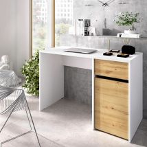 Dekit - Bureau Bali blanc avec 1 tiroir et 1 porte Blanc - Nordique 110,3 x 74,2 x 50,2 cm - Blanc - Nordique