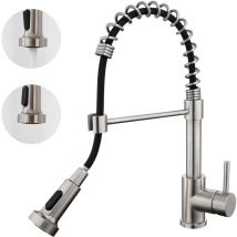 Auralum Rubinetto da cucina estraibile a molla, Girevole a 360 Rubinetto Cucina monocomando in acciaio spazzolato, Miscelatore da cucina a 2 Modalità