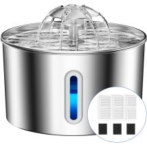 Balimo Fontaine À Eau Pour Chat En Acier Inoxydable, 2,2 L, Ultra Silencieuse, Avec Quadruple Filtre Et Éclairage Led, Avec 3 Filtres À Charbon Actif