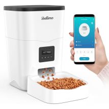 Balimo - 3L, 2.4G WiFi, Distributeur Croquettes Chats et Chiens, Automatique avec Minuterie et télécommande app Max, 1-10 Repas par Jour, Blanc