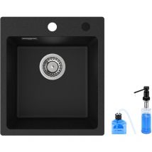 Cecipa - Spülbecken Quarz Schwarz 40x45cm + Seifenspender Küchenspüle aus Quarz Küchenspüle aus Granit, 1 Becken Einbauspüle