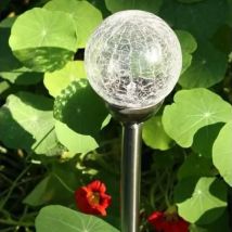 Balise solaire inox et boule verre craquelé 8 cm led multicolore