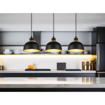 Pendelleuchte punch Metall Schwarz Gold mit Drahtgeflecht, Breite 68cm