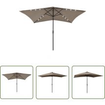 Tuserxln - The Living Store Sonnenschirm mit LEDs und Stahl-Mast Taupe 2x3 m - Sonnenschirm - Gartenschirm - Balkontischschirms - Outdoor Möbel