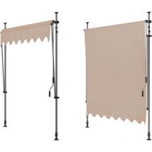 Balkonmarkise ausziehbar, UV- und wasserbeständig, höhenverstellbar, mit Kurbel, ohne Bohren, 200 x 120 cm, Beige