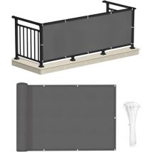 Coocheer - Balkonsichtschutz 90x600 cm, wasserdicht, blickdicht, UV-beständig, Sichtschutz für Balkon mit Raffhaltern, Gartenschirm, Anthrazit (mit