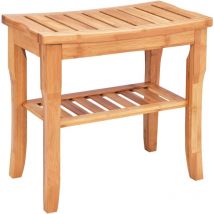 Bamboo Shower Bench Seat with Storage Shelf Waterproof Shower Spa Chair Seat