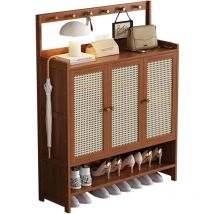 Bambus Schuhschrank mit Haken, Multifunktions Schuhkommode mit Türen - Braun 67x131cm