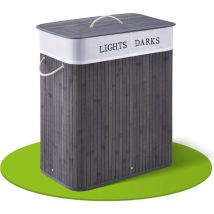 Wäschekorb Curly mit Deckel – Wäschesammler Bambus – Stoff Wäschesack herausnehmbar & waschbar – 2 Fächer Wäschesortierer – 100 Liter – grau - Juskys