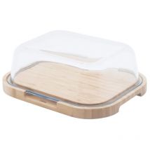Käsebox – NBA231 – Bambusboden, spülmaschinenfester Glasdeckel, rechteckig, 27 x 21,5 x 9,5 cm
