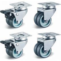 Liferun 4er Doppelrennen mit Bremse 50 mm Transport Castors Möbelrennen mit Bremse bis zu 400 kg Schwerlasträder 360 ° Rotatable ohne Lärm (2