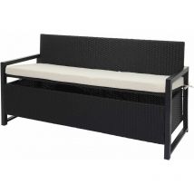 Banc 3 places en poly rotin HHG-596, banc de jardin banc coffre, anthracite, coussin crème