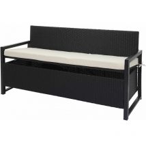 Hegele - Banc 3 places en poly rotin HHG-596, banc de jardin banc coffre, anthracite, coussin crème