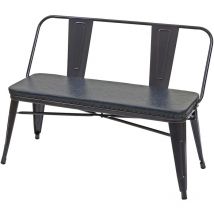 Banc à 2 places, HHG-438, pour vestiaire, salle à manger, design industriel-vintage, similicuir, noir-gris