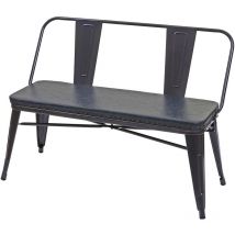 Banc à 2 places HHG 438, pour vestiaire, salle à manger, design industriel-vintage, similicuir, noir-gris