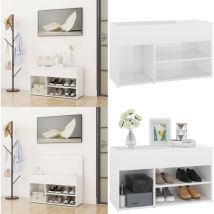 Banc à chaussures Blanc brillant 80x30x45 cm Bois d'ingénierie - Banc à Chaussures - Meuble Chaussure - Rangement Chaussures - Banc Rangement