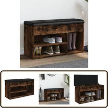 Banc à chaussures chêne fumé 82x32x45,5 cm bois d'ingénierie - Banc Chaussure - Banc Entrée - Rangement Chaussures - Meuble Entrée - Banc Coffre