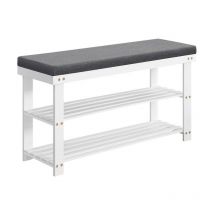 Songmics - Banc à Chaussures en Bambou, Étagère à Chaussures à 2 Niveaux, Organisateur Stable, pour Entrée, Salon, Charge 136 kg, 29 x 90 x 49 cm,