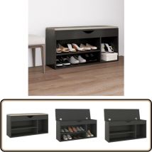 Banc à chaussures et coussin Gris 104x30x49cm Bois d'ingénierie - Meuble à Chaussures - Banc Chaussure - Rangements Chaussures - Rangement Intérieur