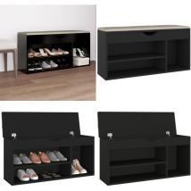 Banc à chaussures et coussin Noir 104x30x49cm Bois d'ingénierie - Meuble à Chaussures - Banc Chaussure - Range Chaussures - Rangement Intérieur