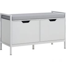 Banc à chaussures meuble à chaussures, 2 placards, meuble d'entrée avec coussin rembourrée, pour couloir, entrée, chambre, 84l x 35P x 50H cm, blanc