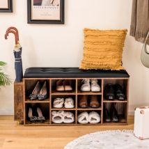 Banc à Chaussures Style Industriel avec Porte-Parapluie, 10 Compartiments, Charge 300 kg CW87585
