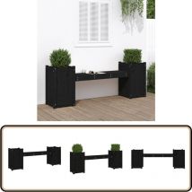 Banc avec jardinières noir 180x36x63 cm bois massif de pin - Banc Jardin - Banc Extérieur - Meuble Jardin - Jardinière - Banc Avec Jardinières