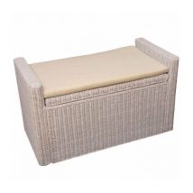 Décoshop26 - Banc banquette / coffre de rangement en rotin blanc BAN04018