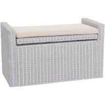 HHG - Banc banquette / coffre de rangement M92, rotin, blanc