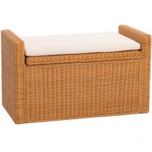 Banc banquette / coffre de rangement M92, rotin, couleur miel
