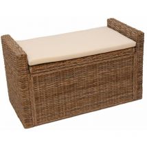 Banc banquette / coffre de rangement M92, rotin, kubu, gris