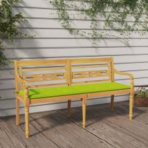 Banc Banquette De Jardin Batavia Avec Coussin - Mobilier De Jardin Vert Brillant 150 Cm Bois Teck Massif Bv676999 - Bonnevie