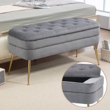Eifson - Banc coffre 104x40x51 cm, avec coussins en velours, pieds dorés, espace de rangement, style moderne du milieu du siècle, adapté aux salons