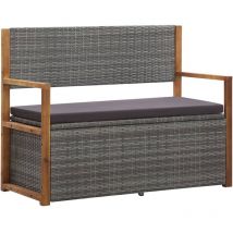 Bonnevie - Banc Coffre de rangement - Banquette Pouf 110 cm Résine tressée et bois d'acacia Gris BV188607