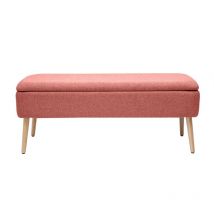 Miliboo - Banc coffre en tissu effet velours texturé terracotta et bois clair massif L120 cm lars