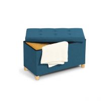 Idmarket - Banc coffre rangement sur pieds 76 cm tissu bleu canard