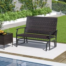 Banc Coulissant d'Extérieur Causeuse en Rotin Tissé pour 2 Personnes Siège en Mousse à Séchage Rapide Bras Coulissants en Métal Marron Maison Chic