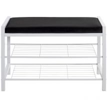 Banc d'assise en métal coloris blanc et velours coloris noir -longueur 75 x profondeur 32 x hauteur 50 cm