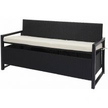 Banc de jardin 3 places en polyrotin anthracite coffre de rangement avec coussin d'assise crème 040004184