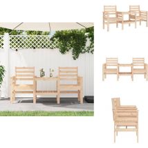 Banc de jardin avec table 2 places bois de pin massif - Banc De Jardin - Mobilier De Jardin - Banc Extérieur - Table Intégré - Bois De Pin