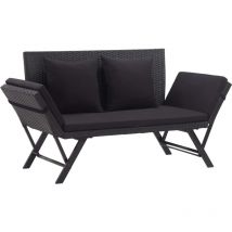 Bonnevie - Banc de jardin Banquette de Jardin - Mobilier de jardin avec coussins 176 cm Noir Résine tressée BV271490
