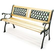 Bigb - Banc de Jardin Bois et Fonte 122 cm x 54 cm x 74 cm - Motif 2 grilles